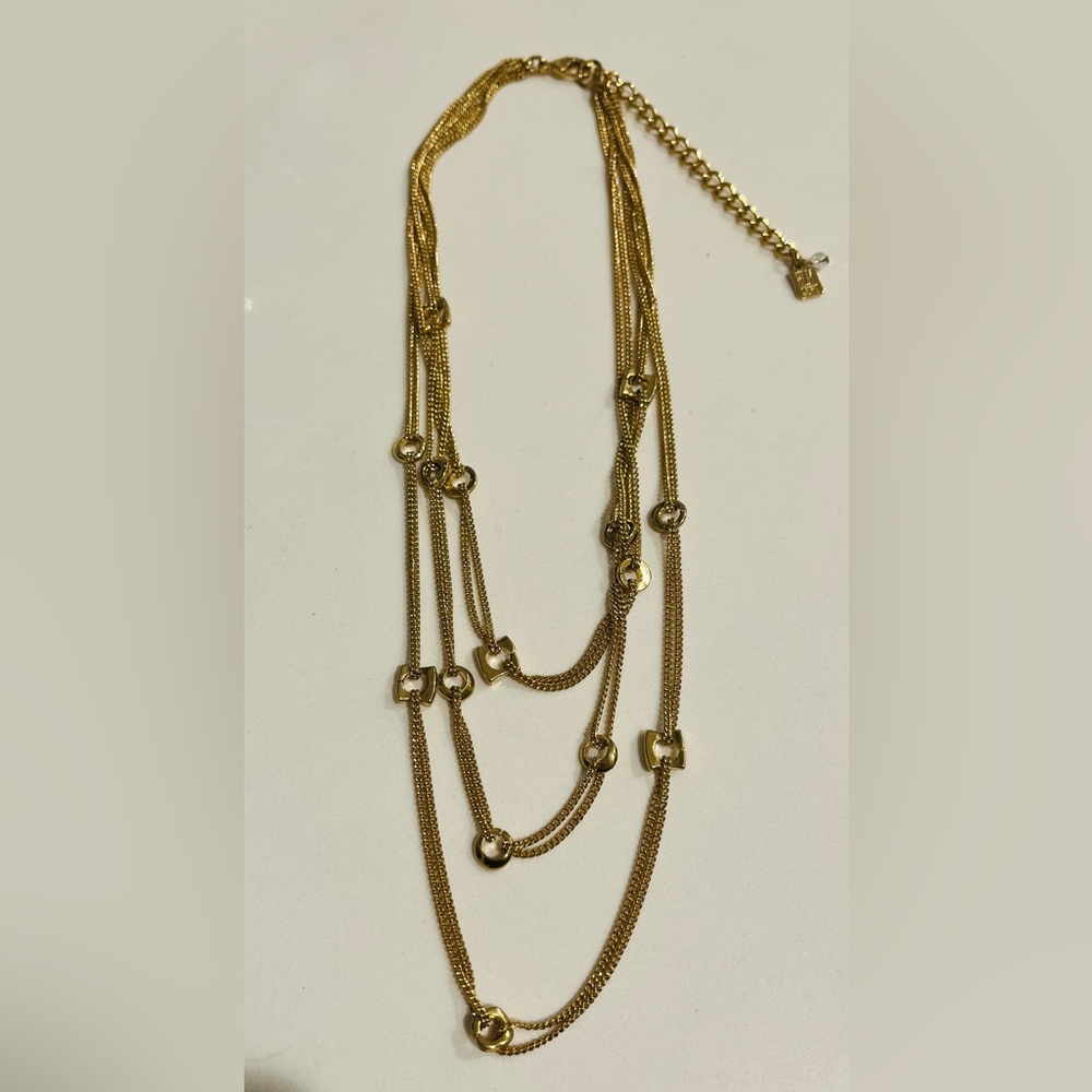 RLM Soho Robert Lee Morris Gold Tone 3 Strand Multi Chain Adjustable Necklace